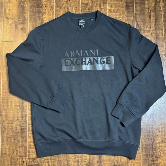 Armani Exchange Sweater Men’s Large Long Sleeve Black Pullover Brand Logo - Picture 2 of 10